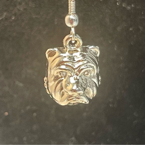 Silver Tone Bulldog Dangle Earrings - Picture 2 of 4
